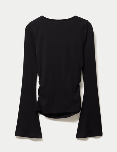 T-shirt ajust&eacute; col rond manches longues noir femme