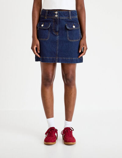 Jupe trap&egrave;ze courte en jean avec poches denim brut femme