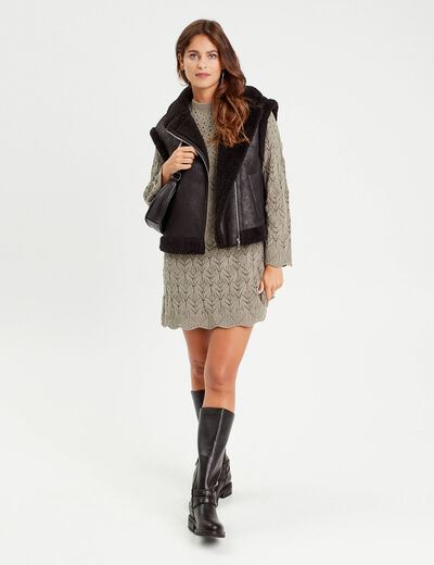 Robe tricot &eacute;vas&eacute;e ajour&eacute;e vert kaki femme