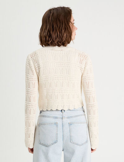 Gilet ajouré noué ecru femme