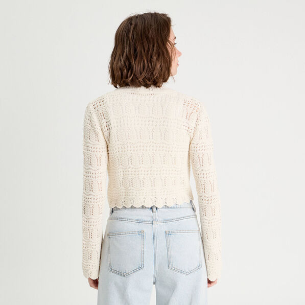 gilet ajoure noue ecru femme Gilet ajouré noué ecru femme