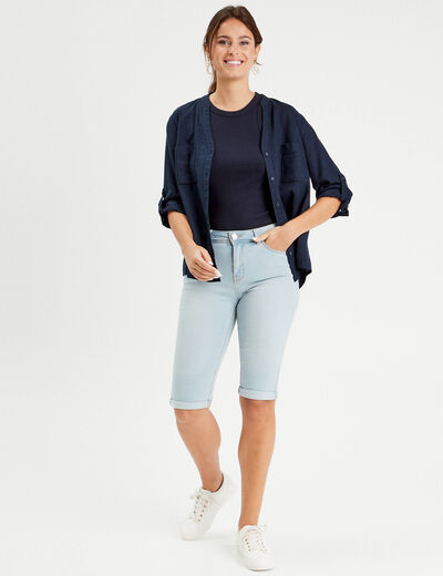 Bermuda slim en jean denim bleach femme