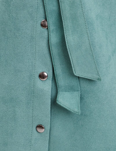 Robe suédine droite ceinturée vert foncé femme
