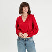 Blouse manches longues smockée rouge femme