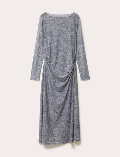 Robe longue ajustée fronces bleu gris femme
