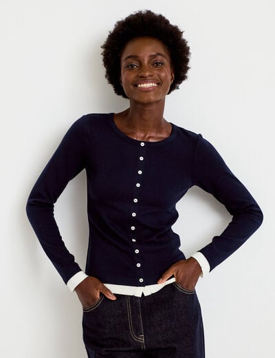 Doudou col rond manches longues bleu marine femme