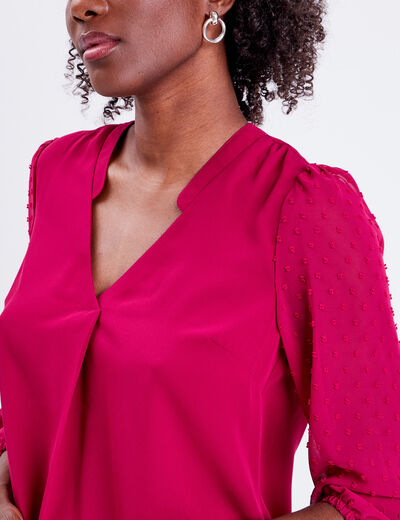 Blouse manches 3/4 rouge foncé femme