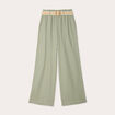 Pantalon large ceinturé contenant du lin vert kaki femme