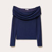 T-shirt col bardot brillant bleu fonc&eacute; femme