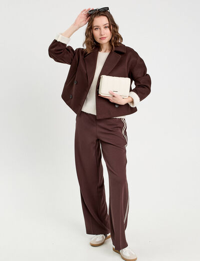 Pantalon large style jogging marron foncé femme
