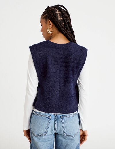 T-shirt pull sans manches 2-en-1 bleu marine femme