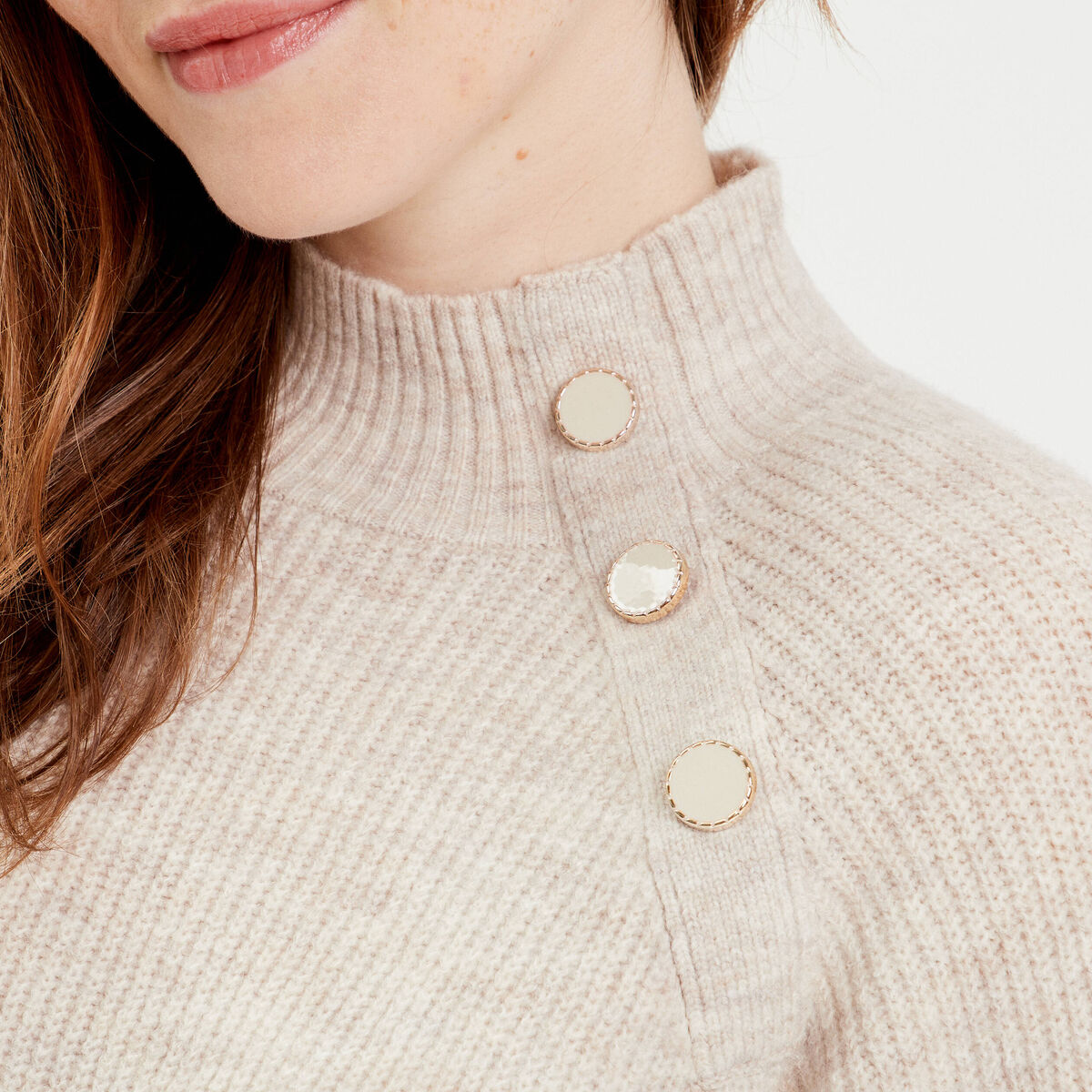 Robe pull droite col rond sable femme