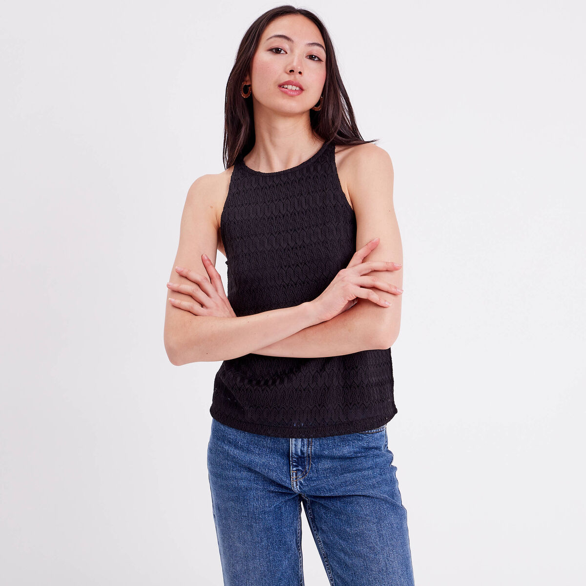 Débardeur doublure dentelle noir femme