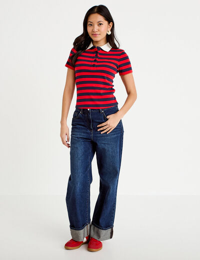 T-shirt c&ocirc;tel&eacute; col polo rouge femme