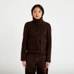 Veste droite bouclette col montant marron fonc&eacute; femme