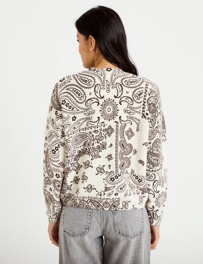Pull col rond manches longues ecru femme