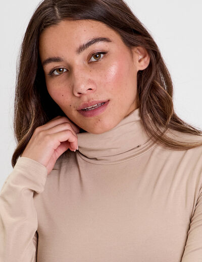 T-shirt uni à manches longues sable femme