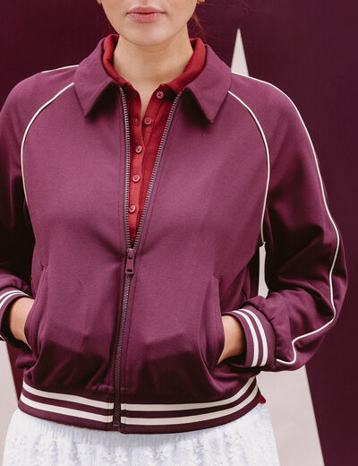 Sweat zippé manches longues prune femme