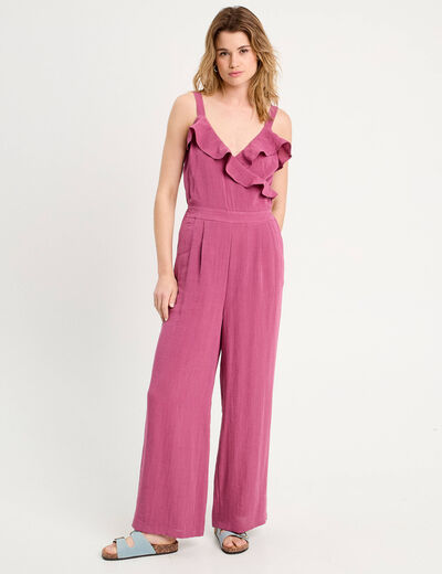Combinaison pantalon volants prune femme