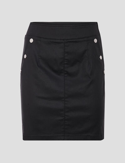 Jupe droite denim noir enduit femme