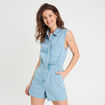 Combishort flare en jean denim bleach femme