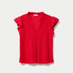 Blouse ajour&eacute;e col v manches courtes rouge femme