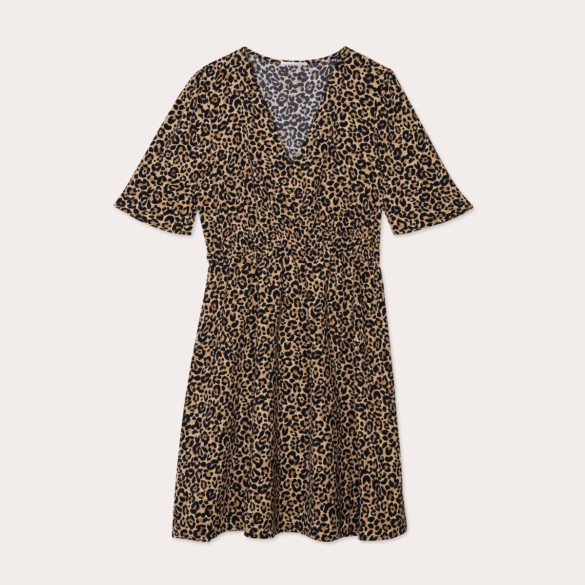 Robe évasée manches courtes beige femme