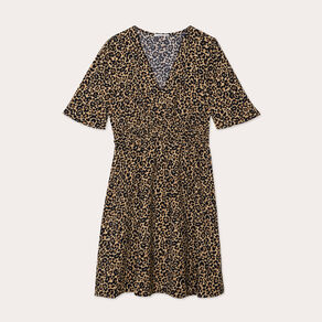 Robe évasée manches courtes beige femme