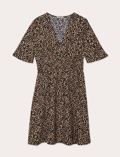 Robe évasée manches courtes beige femme