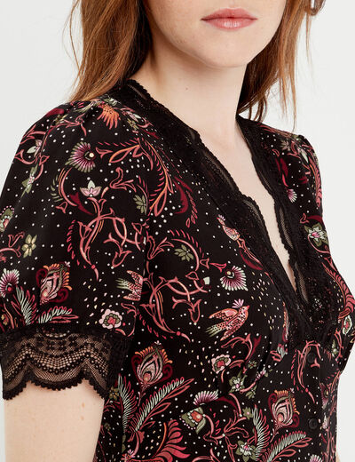 Robe évasée manches courtes noir femme