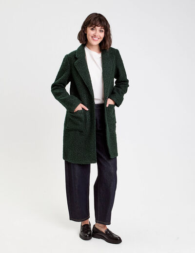 Manteau ample bouclette vert foncé femme