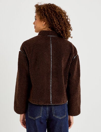 Veste effet polaire manches longues marron fonc&eacute; femme