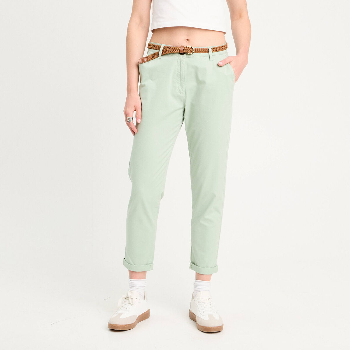 Pantalon chino 7/8ème vert pastel femme