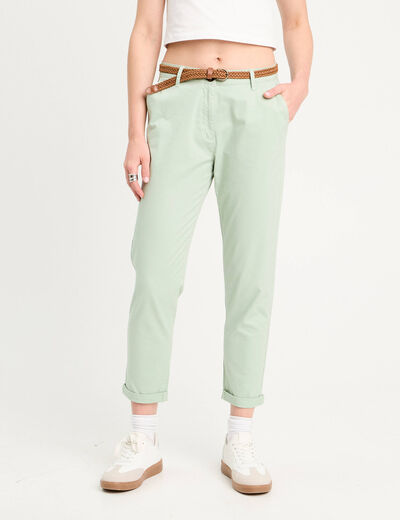 Pantalon chino 7/8ème vert pastel femme