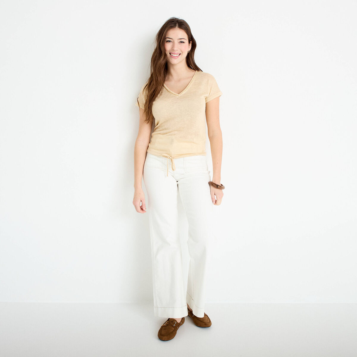 T-shirt d&eacute;tail noeud sable femme