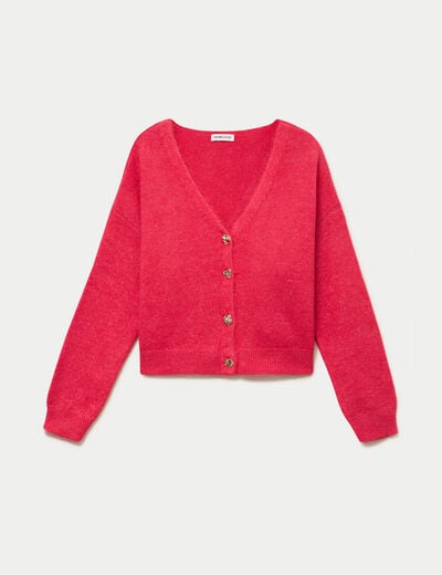 Gilet col v manches longues rouge femme