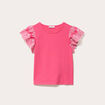 T-shirt manches brod&eacute;es rose fushia femme