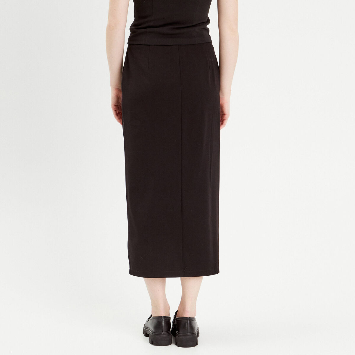 Jupe longue droite fendue noir femme