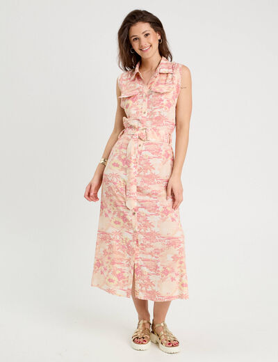 Robe chemise évasée beige femme