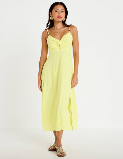 Robe longue &eacute;vas&eacute;e fendue jaune citron femme