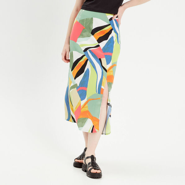 jupe midi evasee fendue vert femme Jupe midi évasée fendue vert femme