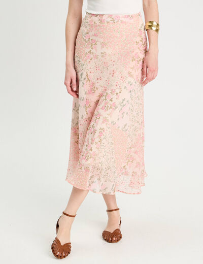 Jupe longue évasée rose pastel femme