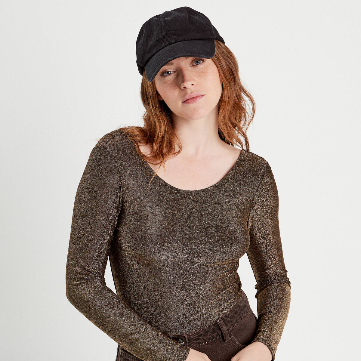 T-shirt fils métallisés couleur or femme