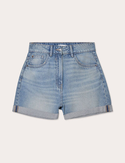 Short mom taille haute en jean denim dirty femme