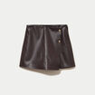 Jupe-short courte en similicuir marron fonc&eacute; femme