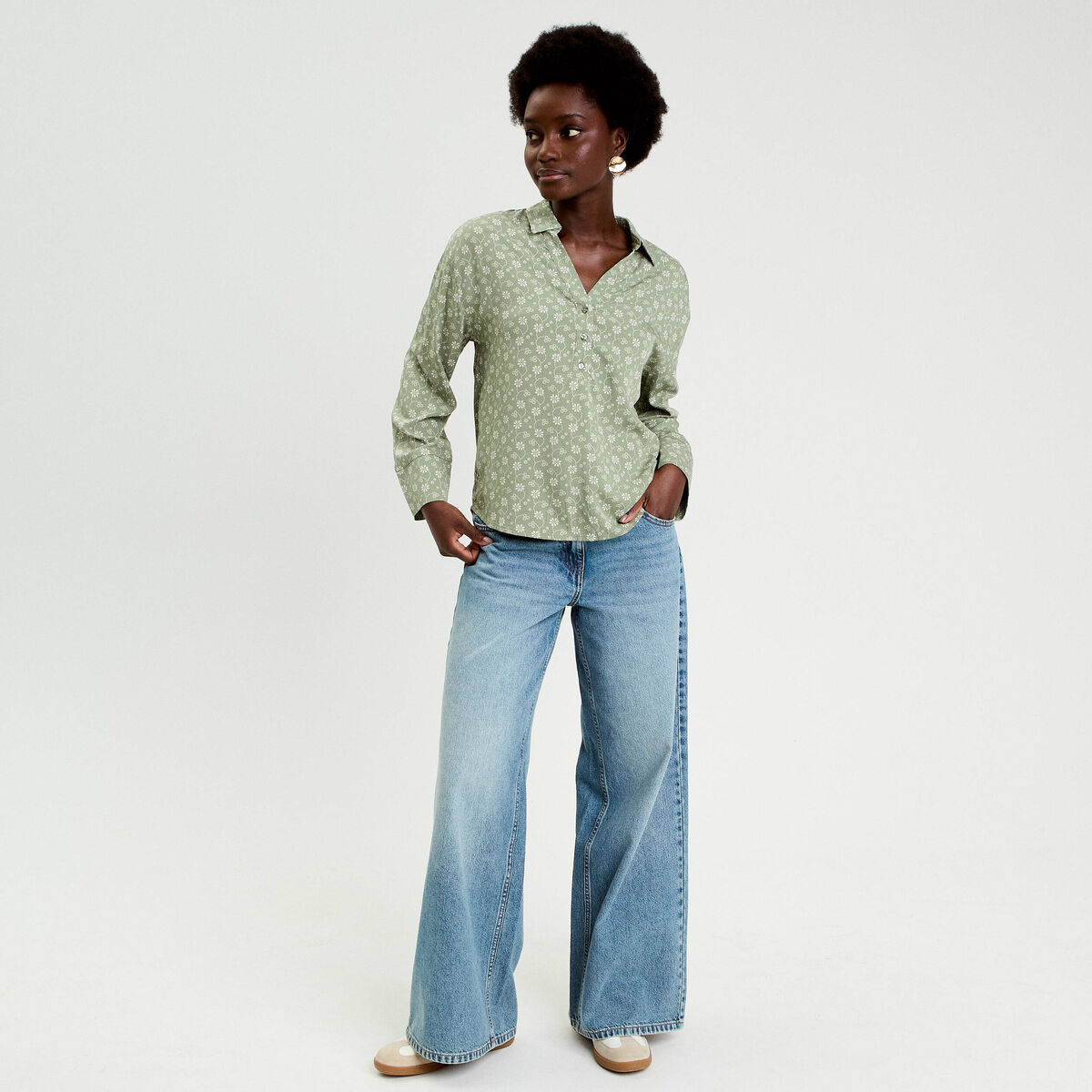 Vareuse droite courte col classique vert femme