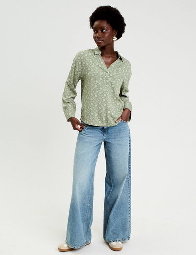 Vareuse droite courte col classique vert femme