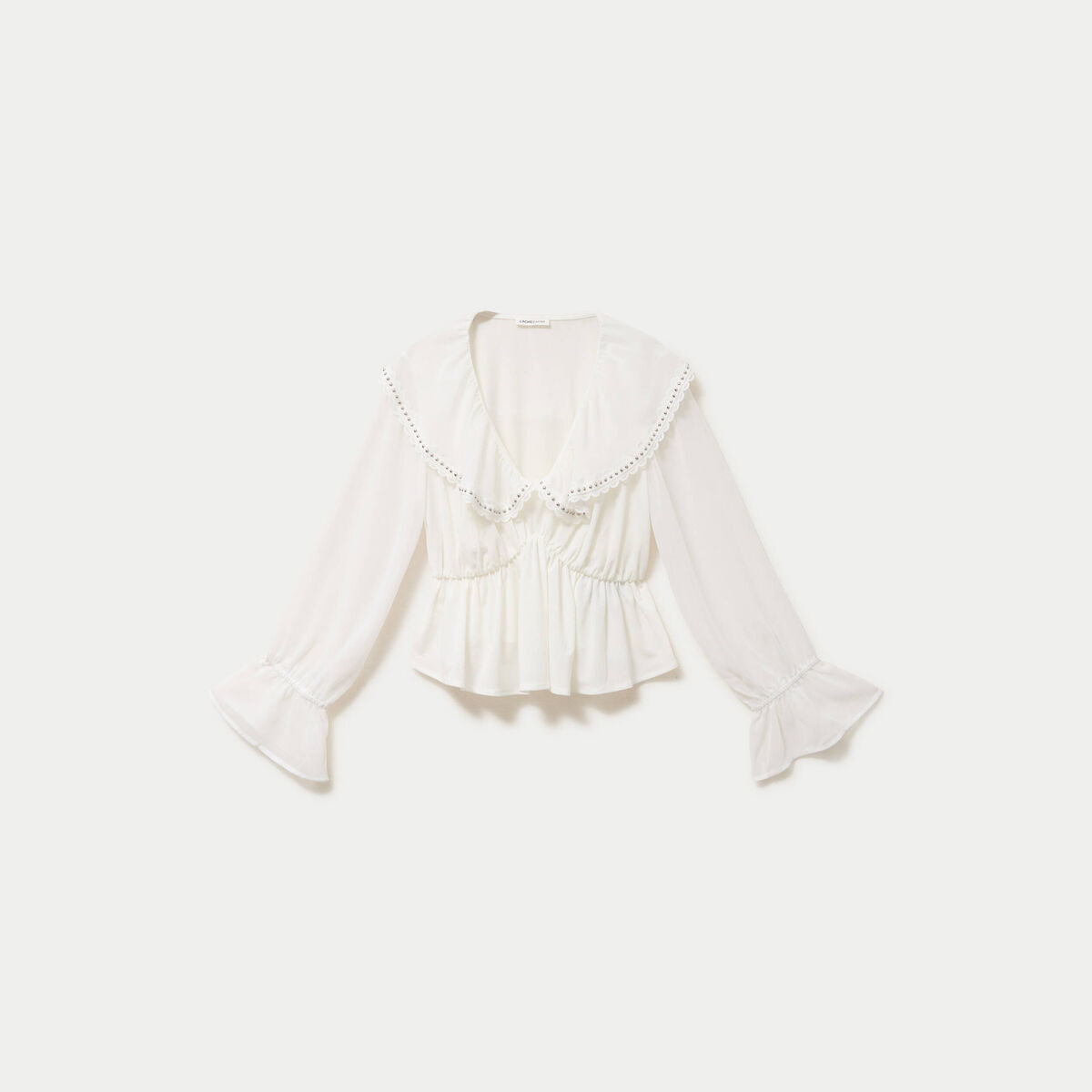 Blouse col claudine bas resserr&eacute; ecru femme