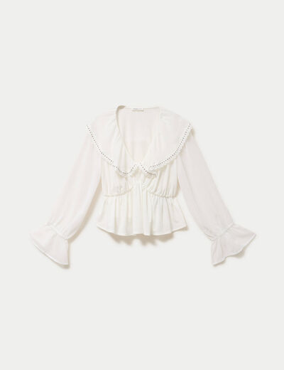 Blouse col claudine bas resserr&eacute; ecru femme