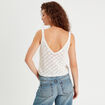 Crop-top ajouré et noué ecru femme